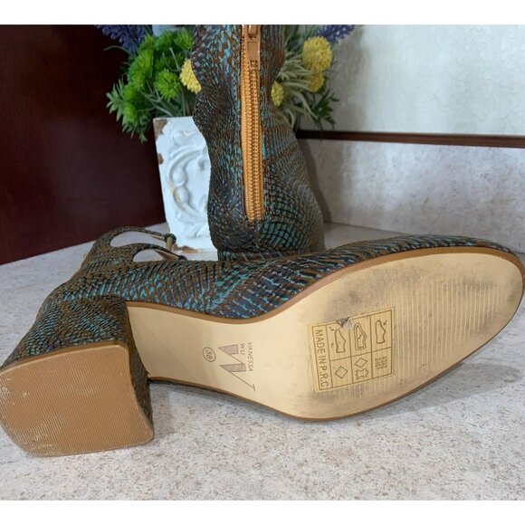 Vanessa Wu Ghillie Lace-Up Block Heels Size 38 US 7.5 Leather Upper Brown & Teal - Picture 6 of 12